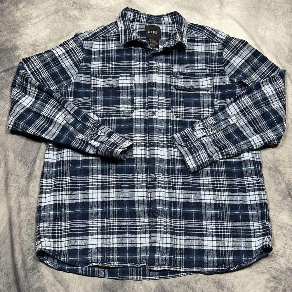 5.11 Tactical Shirt Mens XL Blue Plaid Flannel Long Sleeve Snap Front Casual
